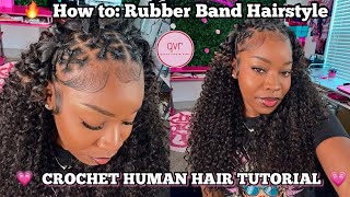 How To Rubber Band Hairstyle with Deep Wave Crochet Human Hair TUTORIALEXTREMELY EASY QVR HAIR 💗 [upl. by Nnylyram752]