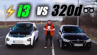 BMW i3 vs BMW 320d Drag Race [upl. by Onitnevuj]