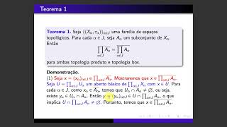 TOPOLOGIA GERAL Aula 21 Topologia produto e topologia box continuação [upl. by Berners]