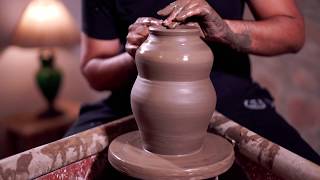 Throwing a pot on the Treadle Wheel [upl. by Amilah]