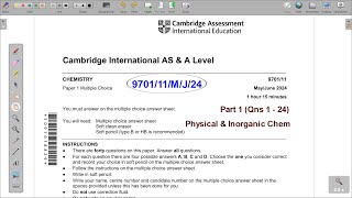 970111MJ24  CAMBRIDGE AS amp A LEVEL CHEMISTRY MAYJUNE 2024 Paper 11  PHYSICAL amp INORGANIC [upl. by Nagam16]