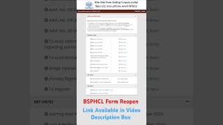 BSPHCL Form Reopen 2024 l ITI Diploma BEBTech l Technician JE AE Clerk etc [upl. by Kahl554]