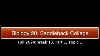 Saddleback Biol 20 Fall 2024  Week 13 Part 1 Topic 1 [upl. by Aennil473]