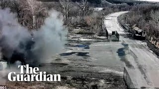 Ukrainian military release footage showing crossing point being shelled [upl. by Yetti]