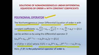 Part 1 chapter 2 non Homogeneous LDE of order n with constant coefficients [upl. by Aplihs866]