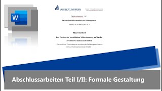 Word Tutorial Teil III Bachelorarbeit Masterarbeit formal gestalten [upl. by Sinnel883]