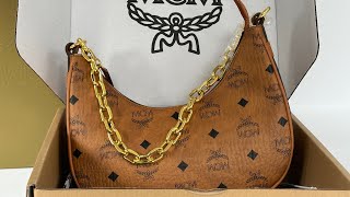 Mcm Crescent Chain Single Shoulder Crossbody Bag Cognac [upl. by Kalbli402]