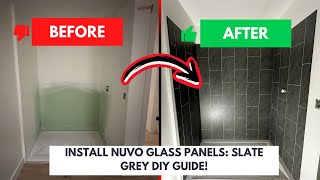 How To Install Several NUVO Therma Glass Shower Wall Panels In The Slate Grey Tile Color DIY [upl. by Leinaj193]