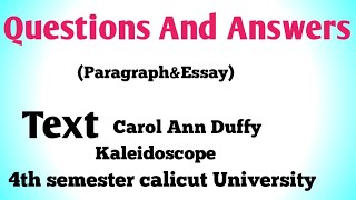 Questions And Answers of Text by carol Ann Duffy Kaleidoscope 4th semester calicut University [upl. by Nehtan85]