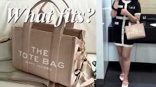 Review of Marc Jacobs The Tote Bag  What Fits In It  The Leather Small Tote Bag [upl. by Pool]