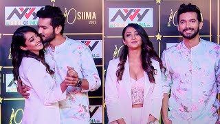 Adorable couple Aindrita Ray and Diganth Manchale set the SIIMA 2022 red carpet on fire [upl. by Ehcnalb]