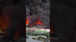 Drone footage captures Polish shopping center engulfed in flames [upl. by Davey]