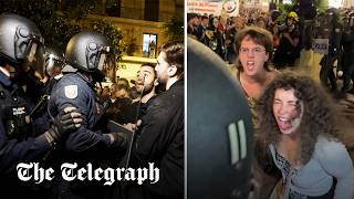 Valencia Violent clashes with police during protests over government response to floods [upl. by Marpet]