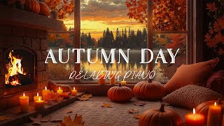 Autumn Porch Space 🍂 A Cozy Day With Soothing Piano Music amp Fireplace for Peaceful Moments [upl. by Aiuqet]