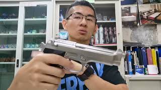 WE Beretta M92 Silver Full Metal Airsoft Gas Blowback Pistol [upl. by Thedric]