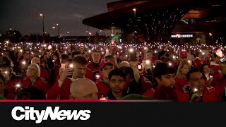 Calgary Flames host candlelight vigil for Gaudreau brothers [upl. by Cychosz439]