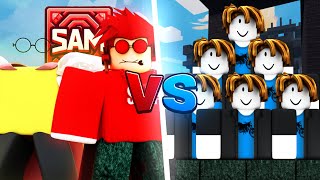 2 SAM Clan Pros vs 50 Players In Roblox Bedwars [upl. by Sllew]