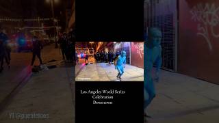 Iconic blue man running away from cops during ￼Los Angeles World Series Celebrations in Downtown [upl. by Esinal]