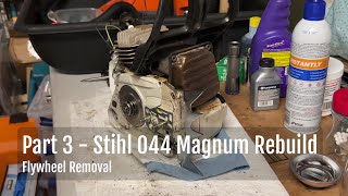 Part 3  Stihl 044 Magnum Rebuild  Flywheel Removal [upl. by Amirak]