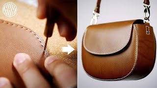 DIY Handmade Leather Bag  Leather Crafting [upl. by Adnauqaj]