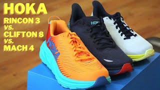 Hoka Rincon 3 Clifton 8 amp Mach 4 COMPARISON  2021 [upl. by Marieann]