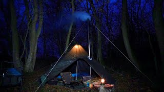 Hot tent Camp The First One This Winter Wood stove Warmth Svea 123r stove Wiltshire Man [upl. by Celestyn58]