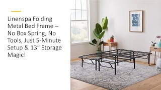 Linenspa Folding Metal Bed Frame – No Box Spring No Tools Just 5Minute Setup amp 13” Storage Magic [upl. by Notlaw]