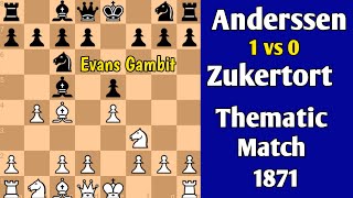 Anderssen vs Zukertort  Thematic Match 1871 chess [upl. by Sakul680]