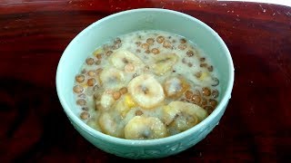 FILIPINO GINATAANG SAGING NA SABA WITH SAGO EASY RECIPE MERIENDA Banana in coconut milk snack [upl. by Aisyle]