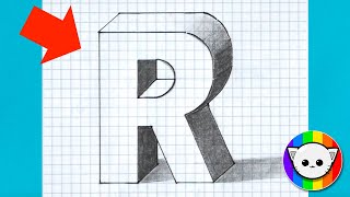 How to draw letter R 3D  grid paper  Easy trick art [upl. by Dnesnwot422]