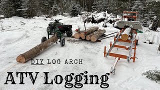 Logging With an ATV and Tire Chains Hemlock Logs for the Sawmill [upl. by Girovard]