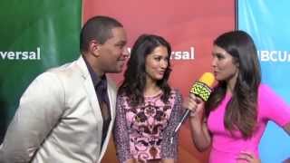 Janina Gavankar and Laz Alonso from The Mysteries of Laura  NBC Red Carpet  AfterBuzz TV Interview [upl. by Nosyerg885]