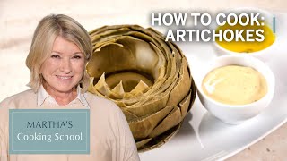 How to Make Martha Stewarts Steamed Artichokes with Tarragon Butter  Martha’s Cooking School [upl. by Nadroj]