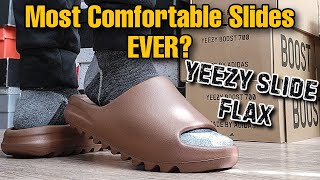 The Most Comfortable Slides Yeezy Slide quotFlaxquot Review amp On Feet [upl. by Meagher]