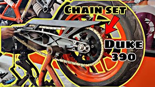 HOW TO CHANGE CHAIN SET All KTM bikes  Duke 390  Shaykh AL Hind [upl. by Araccat]