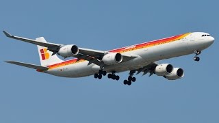 Heavy Airbus A340 Crosswind Landing  Iberia 6274  Chicago OHare Plane Spotting [upl. by Aleakcim]