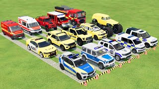 TRANSPORTING ALL POLICE CARS AMBULANCE FIRE TRUCK COLORFUL CARS WITH TRUCK FARMING SIMULATOR 22 [upl. by Bink]