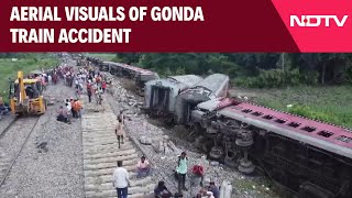 UP Train Accident  Aerial Visuals Of Gonda Train Accident Show Severe Damage [upl. by Berneta]