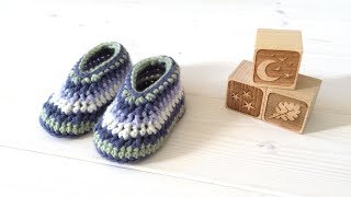 How to crochet cute striped baby shoes  booties for beginners [upl. by Haldis]