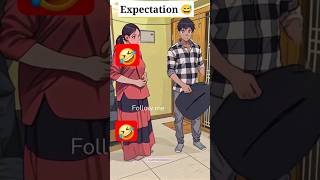 exception vs reality after marriage2 funny cartoon youtubeshorts comedyvideo [upl. by Ardnahs]