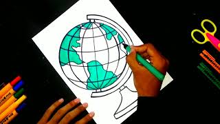 How To Make A Globe Drawing For Beginners  Easy Globe Art Clip Drawing for Project File [upl. by Chambers]