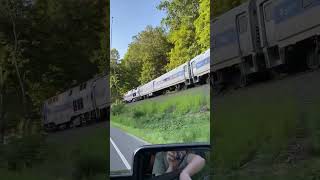 THE CHASE BEGINS Racing MetroNorth P32 along Route 7 in Branchville shorts train [upl. by Akinyt]