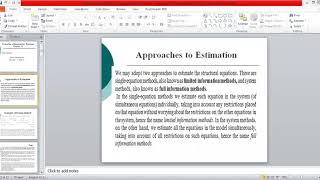 Simultaneous equation methodApproaches to estimation limited info and full info method Recursive [upl. by Allimrac]