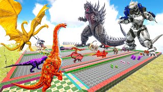 Brachiosaurus Deathrun VS Godzilla x Kaiju x King Ghidorah in ALL BOSS ARK DINOSAURS [upl. by Gordy]