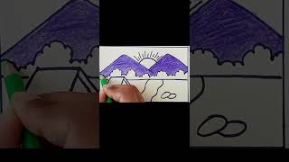 simple landscape scenery drawing shortsfeed shortvideo shorts youtubeshorts [upl. by Semele]