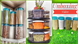 Unboxing video Revolving spice rack and airtight grocery container [upl. by Skoorb]