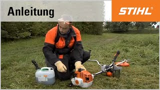 Eine STIHL Motorsense mit Kraftstoff betanken [upl. by Helsie478]