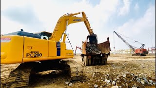 🚜Komatsu Excavator working to load dump trucks from uphill This KOMATSU PC200 excavator  asglobal [upl. by Urbani]