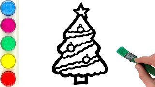 Christmas Tree Drawing Painting and Coloring for Kids  Lets Draw Paint Together [upl. by Ahrendt]