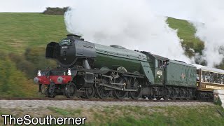 60103 quotFlying Scotsmanquot powers through the Purbecks  Swanage Railway 22102022 [upl. by Chadabe]